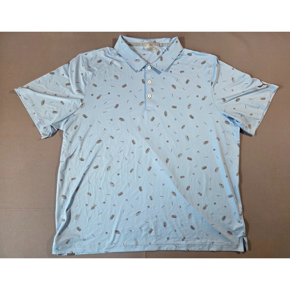 Puma Golf Shirt Mens 2 Extra Large Blue Gray Hotdog Golf Ball Tee Print Sports